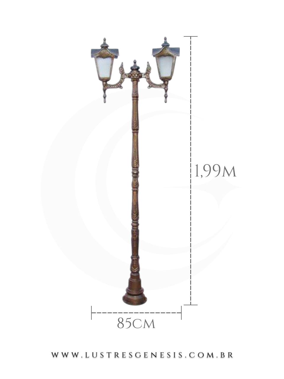 Poste de Ilumina&ccedil;&atilde;o externa Cl&aacute;ssico Retro 2,04m estrutura robusta em alum&iacute;nio fundido para jardim e fachada